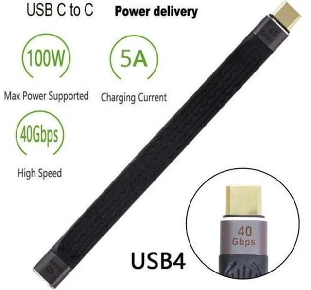 Alt view image 3 of 7 - AJMRTC 13cm USB4 Extension Cable, Slim Flat FPC Type-C Male to Female Extension Cord, 40Gbps Data Speed, 100W PD Fast Charging, 8K@60Hz Video Output, USB4.0 Compatible with Thunderbolt 3/4 for Laptop,