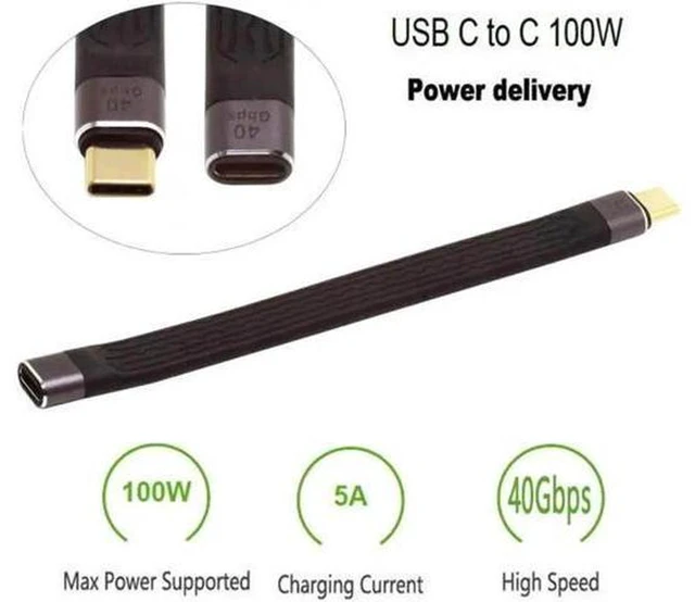 Alt view image 7 of 7 - AJMRTC 13cm USB4 Extension Cable, Slim Flat FPC Type-C Male to Female Extension Cord, 40Gbps Data Speed, 100W PD Fast Charging, 8K@60Hz Video Output, USB4.0 Compatible with Thunderbolt 3/4 for Laptop,