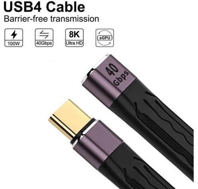 Alt view image 4 of 7 - AJMRTC 13cm USB4 Extension Cable, Slim Flat FPC Type-C Male to Female Extension Cord, 40Gbps Data Speed, 100W PD Fast Charging, 8K@60Hz Video Output, USB4.0 Compatible with Thunderbolt 3/4 for Laptop,