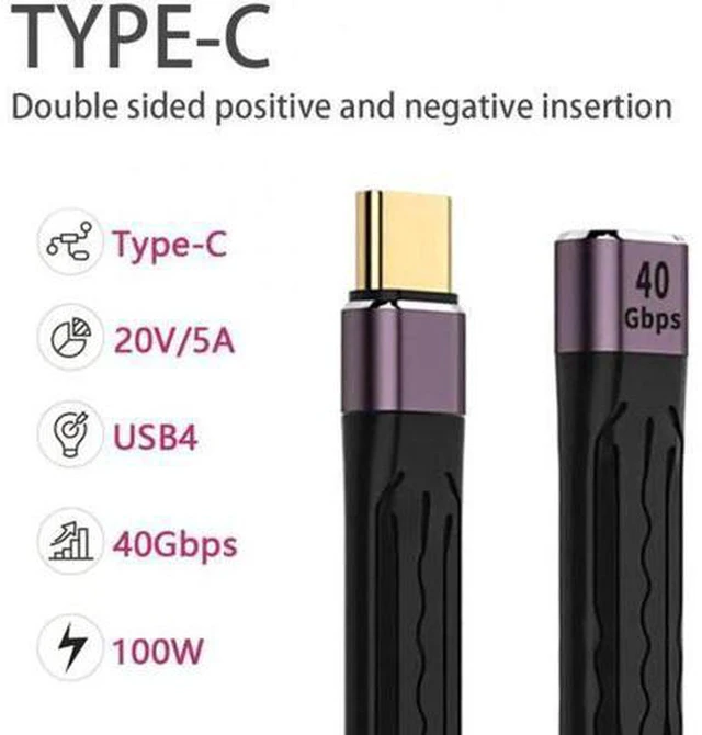 Alt view image 5 of 7 - AJMRTC 13cm USB4 Extension Cable, Slim Flat FPC Type-C Male to Female Extension Cord, 40Gbps Data Speed, 100W PD Fast Charging, 8K@60Hz Video Output, USB4.0 Compatible with Thunderbolt 3/4 for Laptop,