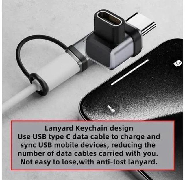 Alt view image 5 of 7 - AJMRTC 90 Degree USB5.0 Extension Adapter, Low Profile Up/Down Angled Type-C Male to Female, 80Gbps, 240W PD3.1, 16K 8K 5K Video Output, Lanyard Keychain Included, Compatible with USB4.0 & Thunderbolt