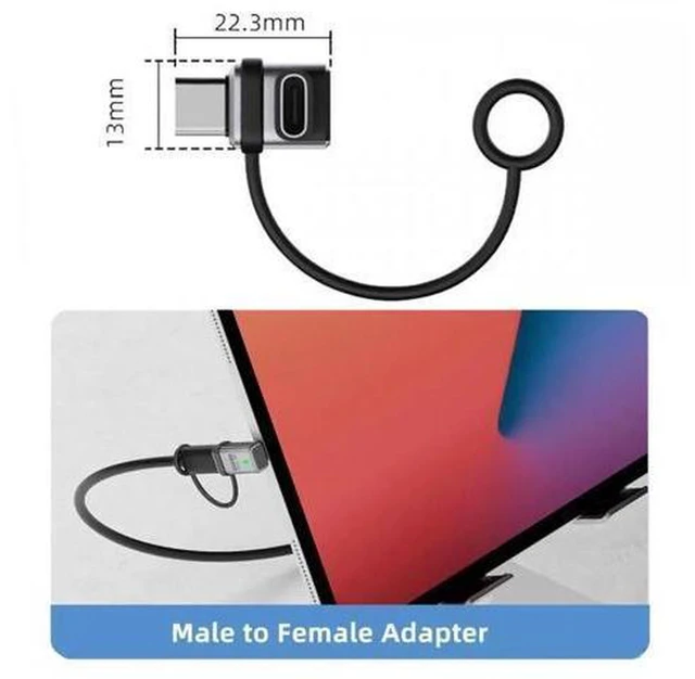 Alt view image 2 of 7 - AJMRTC 90 Degree USB5.0 Extension Adapter, Low Profile Up/Down Angled Type-C Male to Female, 80Gbps, 240W PD3.1, 16K 8K 5K Video Output, Lanyard Keychain Included, Compatible with USB4.0 & Thunderbolt