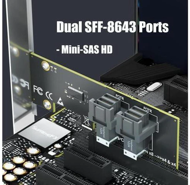 Alt view image 4 of 7 - AJMRTC 2-Port SFF-8643 Mini-SAS HD to PCIe 4.0 X8 Adapter Card, Without PCIe Bifurcation Function, Comes with Regular and Low-Profile Bracket, for Server, Workstation, U.2 NVMe SSD Storage Expans