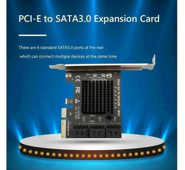 Alt view image 2 of 3 - AJMRTC 6 Ports SATA III PCIe 3.0 X4 Controller Expansion Card, 6Gbps ASMedia Chip SATA Adapter, 6-Port SATA 3 Storage Expansion Card, 120x65x56mm for Desktop PC, Server and NAS Hard Drive Expansion