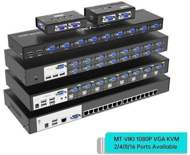 Alt view image 6 of 7 - AJMRTC 4 Port VGA KVM Switch, 4 Computers Share 1 Monitor Keyboard Mouse Printer, Built-in 3 USB2.0 Hub, Manual Button KVM Switcher with 4 VGA KVM Cables for Home Office Desktop PC