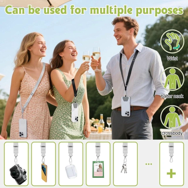 Alt view image 3 of 7 - AJMRTC Phone Lanyard, 2 Pack Crossbody Anti-Drop Neck & Wrist Strap with 2 Tether Patches, Secure Hands-Free Phone Holder, Compatible with iPhone Samsung, for Nurses, Teachers, Travel, Hiking