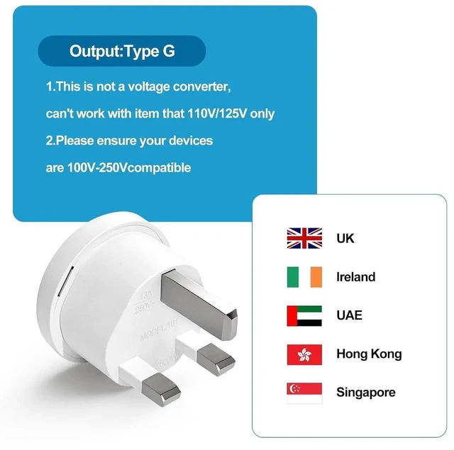 Alt view image 3 of 7 - AJMRTC UK Travel Plug Adapter, Type G International Power Adaptor, US/EU/AU to UK Type G Socket, Works for UK, Hong Kong, Ireland, UAE, 3-Packs for Travel, Business Trip, Home and Hotel Use