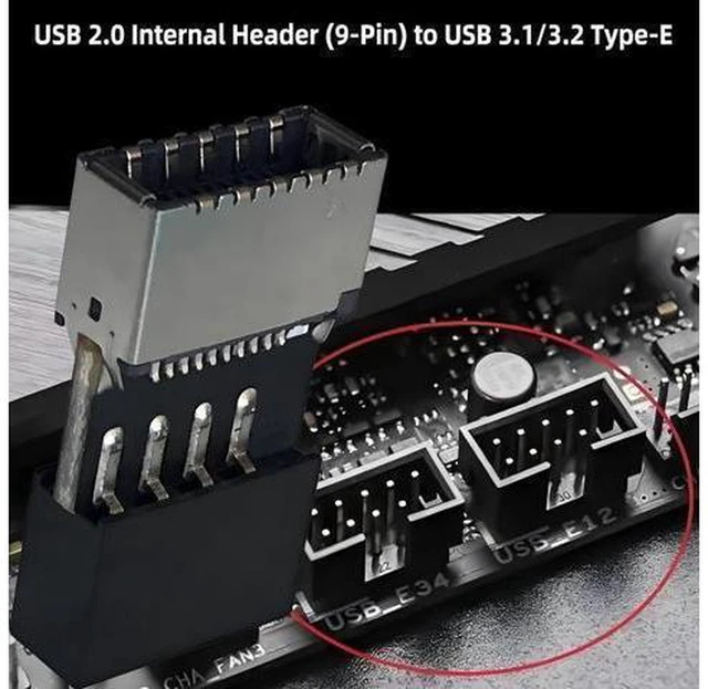 Alt view image 6 of 7 - AJMRTC Motherboard 9Pin USB2.0 to USB3.2 Gen1 Type-E Header Adapter 2PC, Front Panel Connector Converter, 9 Pin USB 2.0 to USB-C Type-E Internal Motherboard Adapter