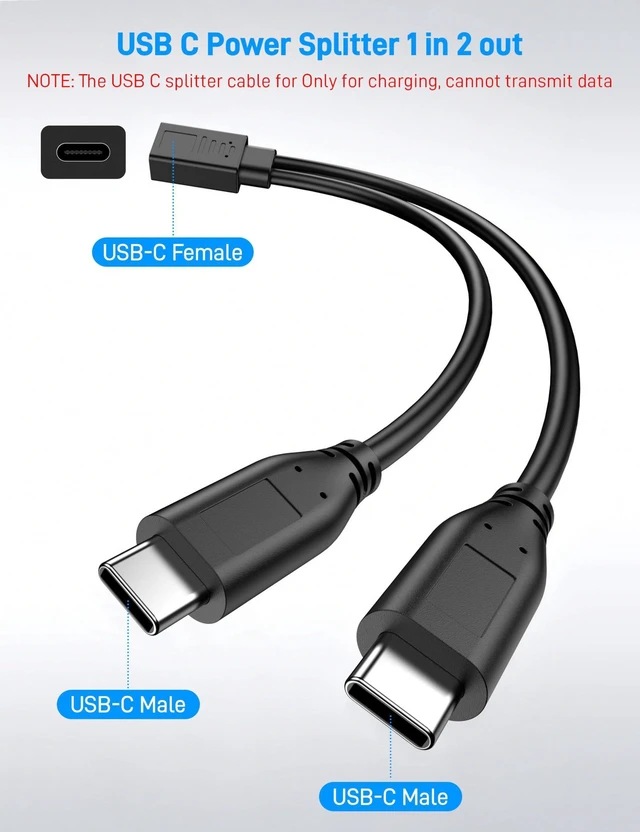Alt view image 3 of 7 - AJMRTC USB C Splitter 1 in 2 Out, USB Type C Female to Dual Type C Male Charging Cable 30CM, Only Support Charging, Not Data Transfer, USB-C Power Splitter Cord for Phone, Power Bank