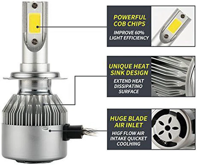 Alt view image 3 of 7 - AJMRTC 2Pack C6 H7 LED Headlight Bulbs Conversion Kit, 72W/Pair 7600LM 6000K Cool White, IP68 Waterproof 360 Degree Beam, Plug and Play All-in-One Replacement for Halogen & HID Xenon