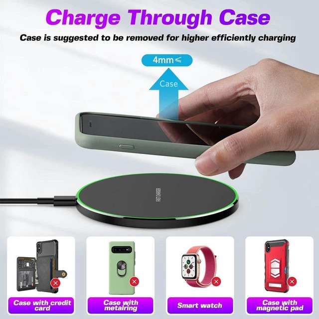Alt view image 2 of 7 - AJMRTC 15W Qi Wireless Charging Pad, Aluminum Fast Wireless Charger, Portable Slim Wireless Charging Station for iPhone, Samsung Galaxy, All Qi-Certified iOS & Android Smartphones