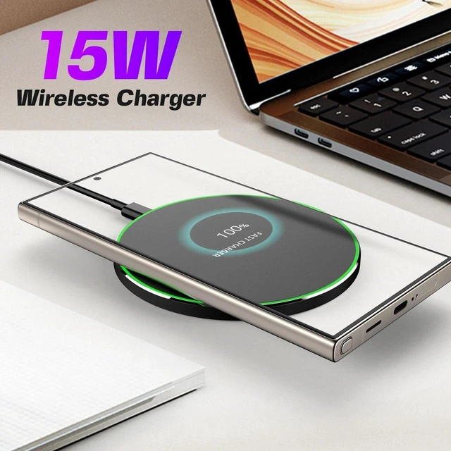 Alt view image 4 of 7 - AJMRTC 15W Qi Wireless Charging Pad, Aluminum Fast Wireless Charger, Portable Slim Wireless Charging Station for iPhone, Samsung Galaxy, All Qi-Certified iOS & Android Smartphones