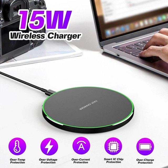 Alt view image 3 of 7 - AJMRTC 15W Qi Wireless Charging Pad, Aluminum Fast Wireless Charger, Portable Slim Wireless Charging Station for iPhone, Samsung Galaxy, All Qi-Certified iOS & Android Smartphones