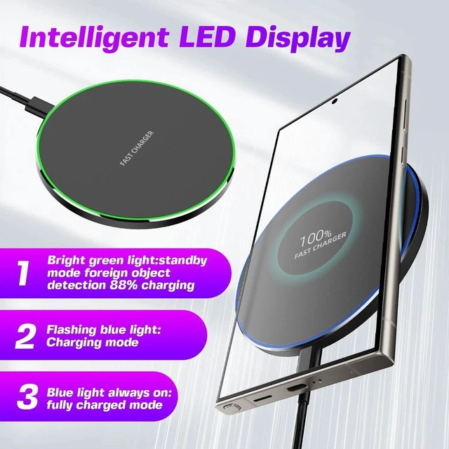 Alt view image 5 of 7 - AJMRTC 15W Qi Wireless Charging Pad, Aluminum Fast Wireless Charger, Portable Slim Wireless Charging Station for iPhone, Samsung Galaxy, All Qi-Certified iOS & Android Smartphones