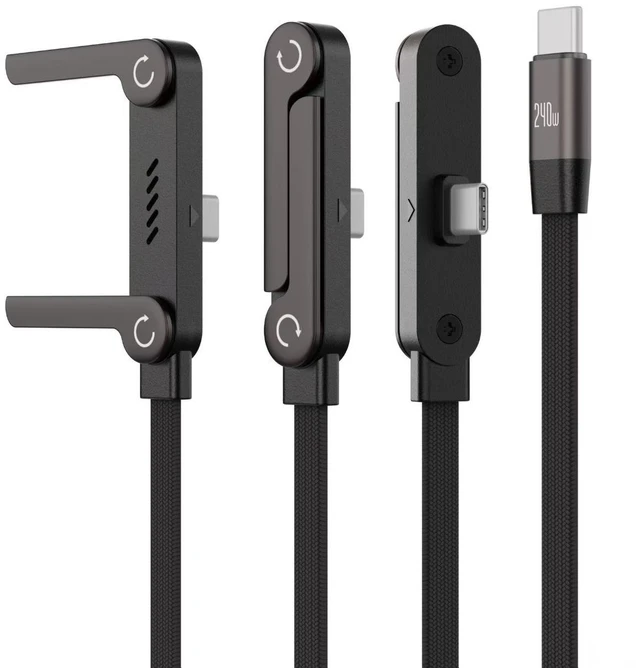 Main image of AJMRTC 2Pack 3.3Ft 240W USB C to USB C Fast Charging Cable with Foldable Phone Stand, 90 Degree Right Angle Flat Cord, Multi-Functional T-Shaped Invisible Phone Holder, Ultra Fast Charger Cable Black