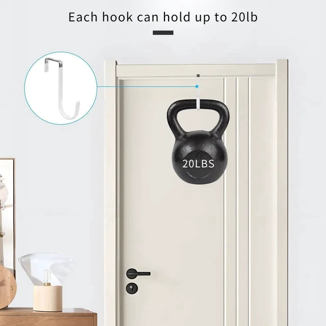 Alt view image 4 of 7 - AJMRTC 6Pack Over The Door Hooks, Heavy Duty Over Door Hanger Hooks with Rubber Anti-Scratch Protection, Multi-Purpose Organizer for Bedroom Bathroom Kitchen, Hang Clothes Towels Hats Coats Bags White