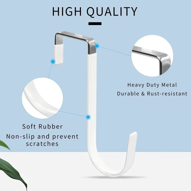 Alt view image 6 of 7 - AJMRTC 6Pack Over The Door Hooks, Heavy Duty Over Door Hanger Hooks with Rubber Anti-Scratch Protection, Multi-Purpose Organizer for Bedroom Bathroom Kitchen, Hang Clothes Towels Hats Coats Bags White