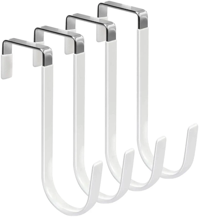 Main image of AJMRTC 6Pack Over The Door Hooks, Heavy Duty Over Door Hanger Hooks with Rubber Anti-Scratch Protection, Multi-Purpose Organizer for Bedroom Bathroom Kitchen, Hang Clothes Towels Hats Coats Bags White