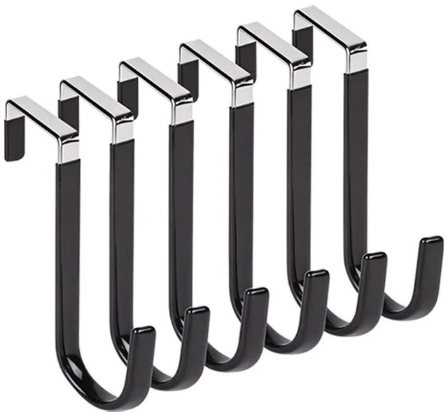 Main image of AJMRTC 6Pack Black Over The Door Hooks, Heavy Duty Stainless Steel Anti-Scratch Door Hangers, No Drill Organizer for Towels Coats Bags Hats, Fits 1.4" Doors for Bathroom Bedroom Closet Entryway