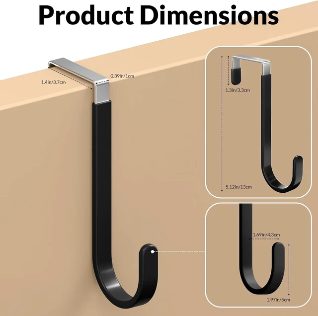 Alt view image 2 of 7 - AJMRTC 6Pack Black Over The Door Hooks, Heavy Duty Stainless Steel Anti-Scratch Door Hangers, No Drill Organizer for Towels Coats Bags Hats, Fits 1.4" Doors for Bathroom Bedroom Closet Entryway