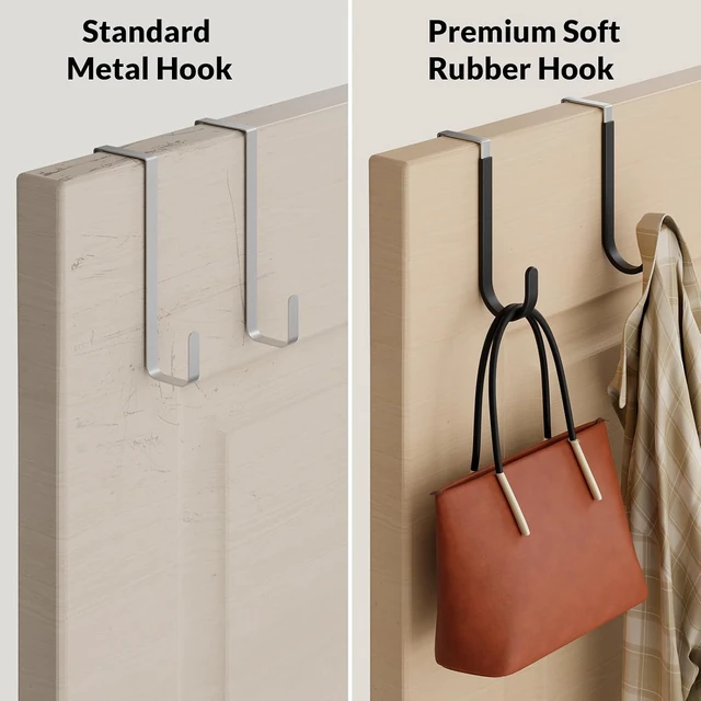 Alt view image 6 of 7 - AJMRTC 6Pack Black Over The Door Hooks, Heavy Duty Stainless Steel Anti-Scratch Door Hangers, No Drill Organizer for Towels Coats Bags Hats, Fits 1.4" Doors for Bathroom Bedroom Closet Entryway