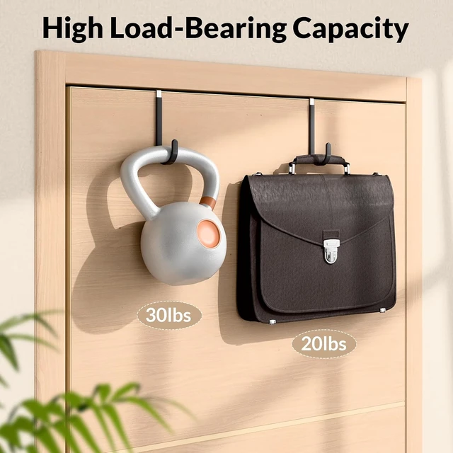 Alt view image 7 of 7 - AJMRTC 6Pack Black Over The Door Hooks, Heavy Duty Stainless Steel Anti-Scratch Door Hangers, No Drill Organizer for Towels Coats Bags Hats, Fits 1.4" Doors for Bathroom Bedroom Closet Entryway