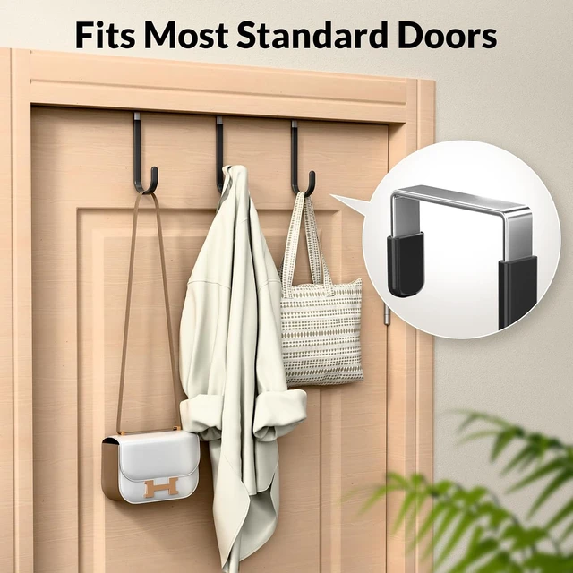 Alt view image 3 of 7 - AJMRTC 6Pack Black Over The Door Hooks, Heavy Duty Stainless Steel Anti-Scratch Door Hangers, No Drill Organizer for Towels Coats Bags Hats, Fits 1.4" Doors for Bathroom Bedroom Closet Entryway