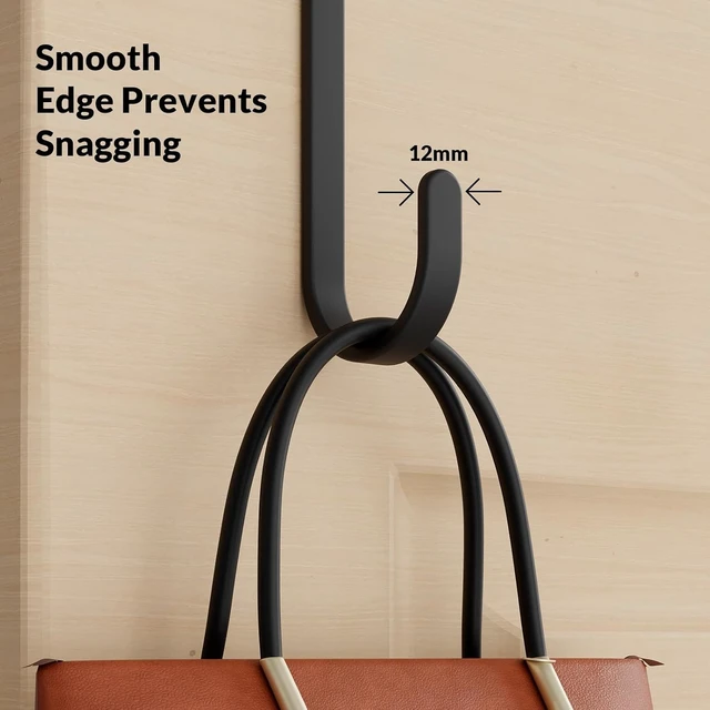 Alt view image 5 of 7 - AJMRTC 6Pack Black Over The Door Hooks, Heavy Duty Stainless Steel Anti-Scratch Door Hangers, No Drill Organizer for Towels Coats Bags Hats, Fits 1.4" Doors for Bathroom Bedroom Closet Entryway
