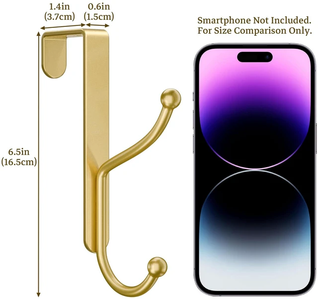 Alt view image 3 of 7 - AJMRTC 8Pack Gold Over Door Hooks, Heavy Duty Over The Door Hanger, Fits Interior Doors Up to 1.4" Thick, Multi-Hook Organizer for Coats Hats Towels Bags, for Entryway Bathroom Bedroom Kitchen