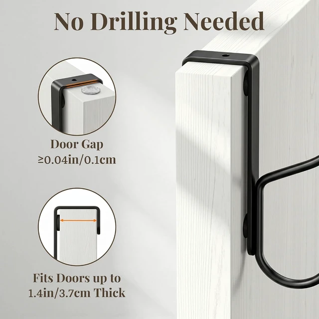 Alt view image 3 of 7 - AJMRTC 8Pack Black Over Door Hooks, Heavy Duty Over The Door Hanger, Fits Interior Doors Up to 1.4" Thick, Multi-Hook Organizer for Coats Hats Towels Bags, for Entryway Bathroom Bedroom Kitchen