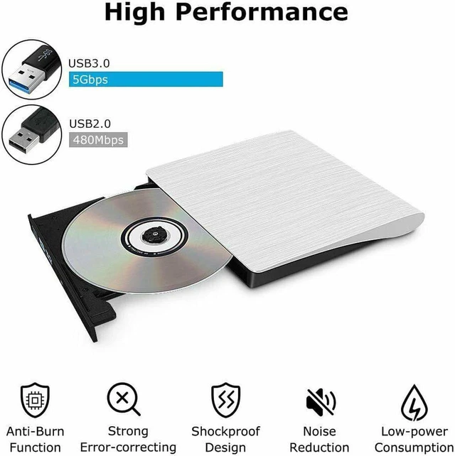 Alt view image 2 of 7 - AJMRTC External DVD Burner, USB 3.0 DVD+RW CD Writer Optical Disc Drive, Slim Portable Reader Player for Laptop Desktop PC Windows Mac Linux, White