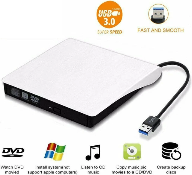 Alt view image 5 of 7 - AJMRTC External DVD Burner, USB 3.0 DVD+RW CD Writer Optical Disc Drive, Slim Portable Reader Player for Laptop Desktop PC Windows Mac Linux, White