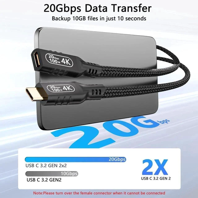 Alt view image 2 of 7 - AJMRTC USB C Extension Cable 16.5ft/5M, USB 3.2 Type C Male to Female Extender Cord, 100W PD Fast Charging, 20Gbps Data Transfer, 4K Video, Braided for Laptop, Phone, Monitor, Docking Station, SSD