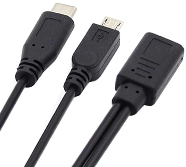 Alt view image 4 of 7 - AJMRTC USB-C Female to USB-C Male & Micro USB Male Splitter Extension Cable, USB 3.1 Dual Output Splitter Cord for Charging & Data Sync, Works for Phone, Tablet, Power Bank, Camera, Laptop USB-C Devic