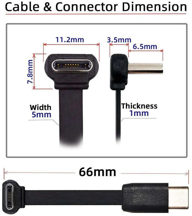 Alt view image 6 of 7 - AJMRTC Ultra Slim Flat USB-C to USB-C Cable, 90 Degree Up Down Angled USB2.0 Cord Supports 65W Fast Charging & Data Transfer, L-shaped Flat Type-C Cable for Laptop, Tablet, Smartphone, Power Bank