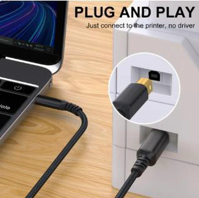 Alt view image 2 of 3 - AJMRTC 5M USB-C to USB-B Printer Cable, Nylon Braided Type-C Male to USB-B Male Cord, Plug and Play High Stability Data Transfer Cable for Printer, Scanner, Copier and Office Equipment