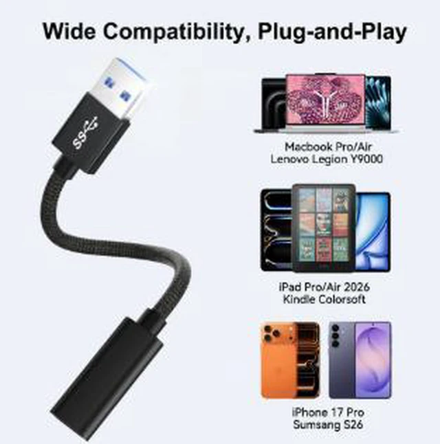 Alt view image 2 of 4 - AJMRTC USB3.1 USB-A Male to USB-C Female Extension Cable, 10Gbps High Speed Data Transfer & 3A Fast Charging Braided Adapter Cord for Laptop, Flash Drive, External SSD and USB-C Peripherals