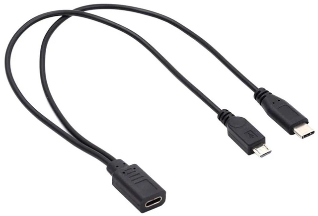 Main image of AJMRTC USB 3.1 Type C Female to USB-C & Micro USB Male 2-in-1 Splitter Charge Extension Cable, 32AWG Y Cord, Dual Port Charging Adapter Cable for Android Phones, Power Banks, Tablets, Micro USB & Type