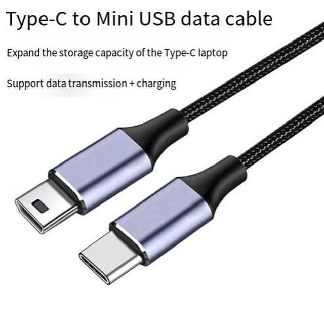 Alt view image 3 of 3 - AJMRTC 1M USB Type-C Male to Mini USB Mini-B 5Pin Data Charging Cable, USB 2.0 480Mbps Sync Cord, Type C to Mini B Cable for MP3 MP4 Player, Drawing Tablet, Digital Camera, Keyboard, GPS and Legacy
