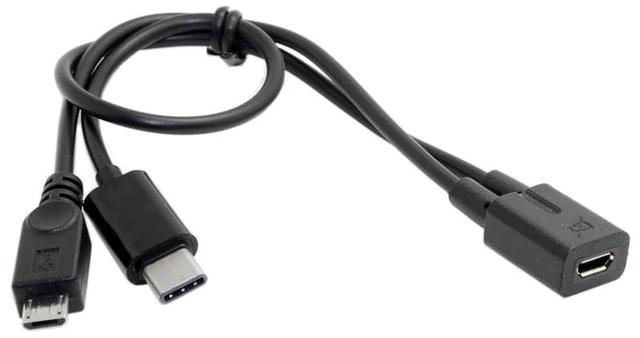 Alt view image 5 of 7 - AJMRTC 2-Port Micro USB Female to USB 3.1 Type-C Male & Micro USB Male Y Splitter Extension Charge Cable, 28AWG Black Cord, Dual Output Charging Splitter Cable for Android Phones, Power Banks, Tablets