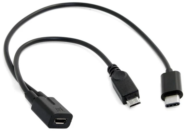 Alt view image 2 of 7 - AJMRTC 2-Port Micro USB Female to USB 3.1 Type-C Male & Micro USB Male Y Splitter Extension Charge Cable, 28AWG Black Cord, Dual Output Charging Splitter Cable for Android Phones, Power Banks, Tablets