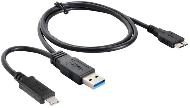 Alt view image 2 of 7 - AJMRTC Combo USB3.0 Type-A & USB3.1 Type-C Host to Micro USB3.0 Target Data Cable, Dual Input Cord for External Hard Disk, SSD Enclosure, Portable Storage Drives