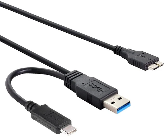 Alt view image 4 of 7 - AJMRTC Combo USB3.0 Type-A & USB3.1 Type-C Host to Micro USB3.0 Target Data Cable, Dual Input Cord for External Hard Disk, SSD Enclosure, Portable Storage Drives