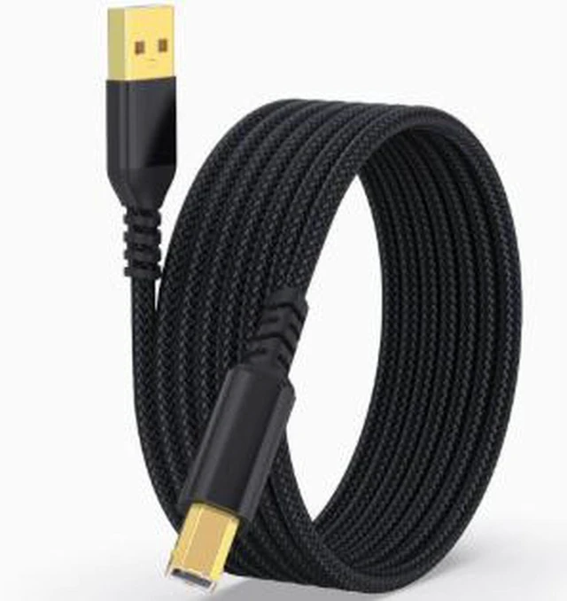 Main image of AJMRTC 5M USB Printer Cable, USB-A to USB-B Cable, Nylon Braided Data Cable with Gold-Plated Connector for Printer, Scanner, Fax Machine and MIDI Controller Black