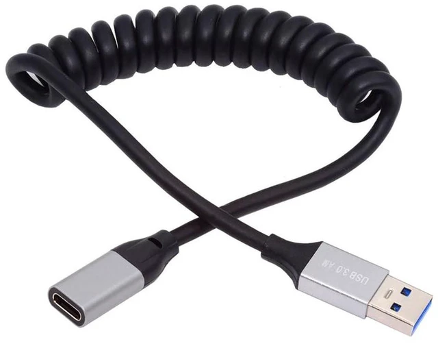 Alt view image 2 of 2 - AJMRTC USB 3.0 Type-A Male to Type-C Female Stretch Coiled Extension Cable, 100cm Retractable 5Gbps Data Cord for External Disk, Smartphone, Digital Camera & USB-C Devices