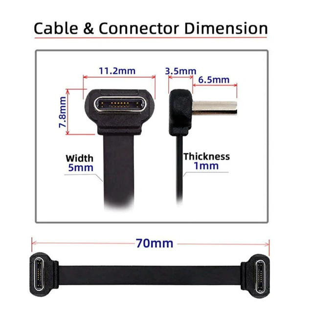 Alt view image 3 of 7 - AJMRTC 65W Ultra Slim Flat USB-C to USB-C Power & Data Cable, Angled Connector Fast Charging Cord, Thin Flat Wire Design for Laptops, Tablets, Smartphones and USB-C Portable Devices