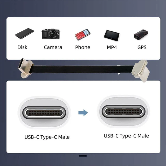 Alt view image 2 of 7 - AJMRTC 65W USB-C to USB-C Ultra Slim Flat Angled Cable, USB2.0 480Mbps Data & PD Fast Charging Cord, Flat Type-C Cable Compatible with Laptop, Tablet, Android Smartphone