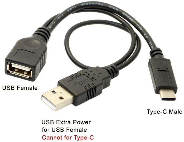 Alt view image 2 of 7 - AJMRTC USB 3.1 Type-C Male to USB 2.0 Female OTG Cable, Type-C OTG Adapter Cord with Power Supply, Supports Data Transfer for Cell Phone Pro, Tablet, USB Peripherals