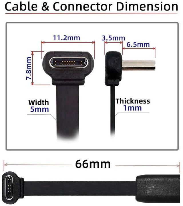 Alt view image 5 of 7 - AJMRTC Ultra Slim Flat 90 Degree Up-Down Angled USB-C Male to Female Extension Cable, USB2.0 480Mbps Data & 65W PD Fast Charging Type-C Extension Cord for Laptop, Tablet, Smartphone