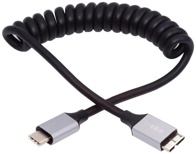 Alt view image 2 of 2 - AJMRTC Stretch Coiled 100cm USB-C Host to Micro-USB3.0 Male OTG Extension Cable, 5Gbps High Speed Data Transfer Retractable Spring Cord for External Disk, Smartphone, Camera, Storage Devices